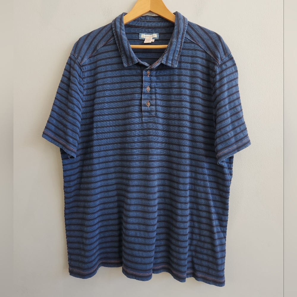 Carbon 2 Cobalt Polo Shirt Navy Blue Striped Textured Cotton Men's Size XL